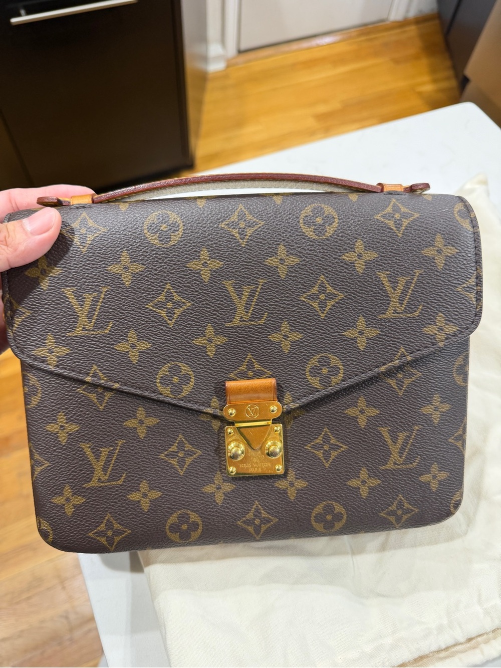 Louis Vuitton Brown Monogram Satchel with Gold Hardware